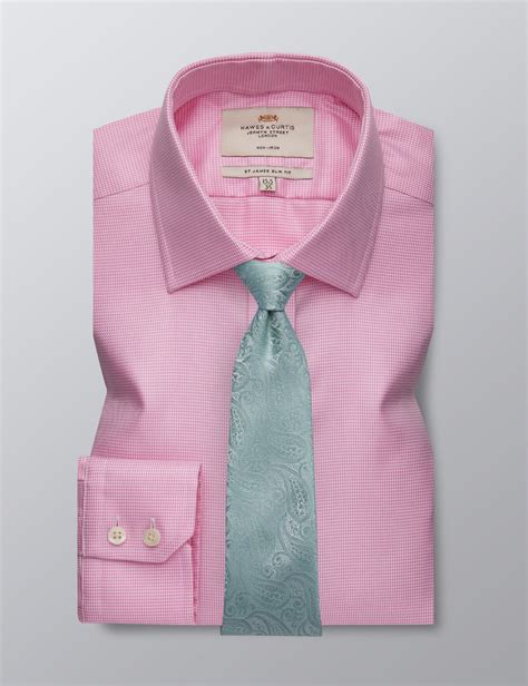 Mens Formal Pink Slim Fit Shirt Single Cuff Non Iron Hawes And Curtis