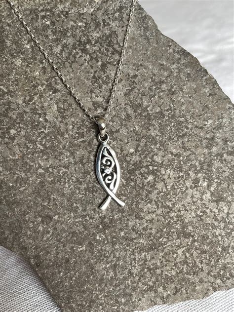 Minimalist Ichthys Fish Symbol Pendant Jesus Yeshua Necklace 925