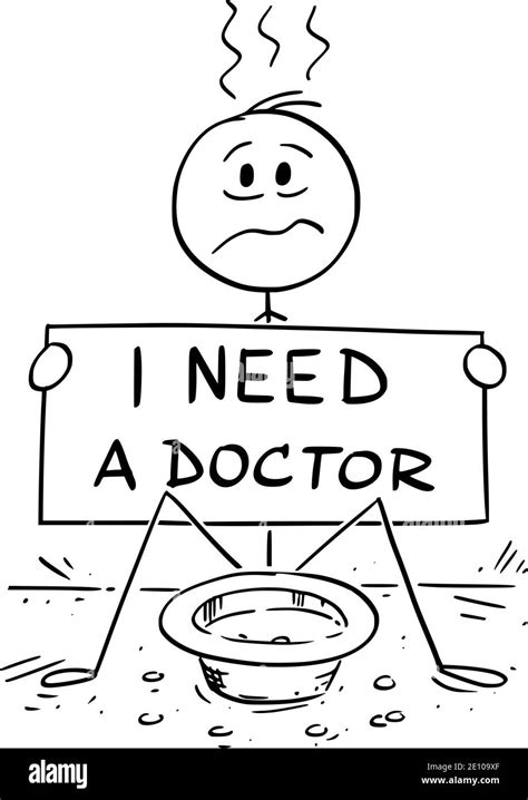 Vector Cartoon Stick Figure Illustration Of Sick Or Ill Beggar Man