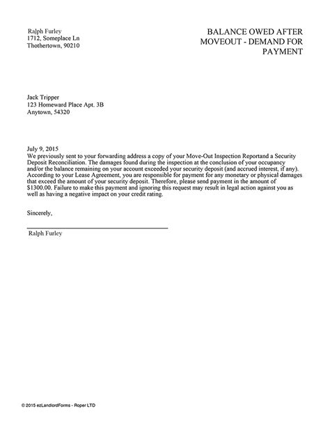 Letter To Tenant Demanding Payment For Damages
