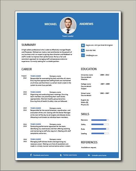 Fast & free job site: Team Leader resume, supervisor, CV, example, template ...