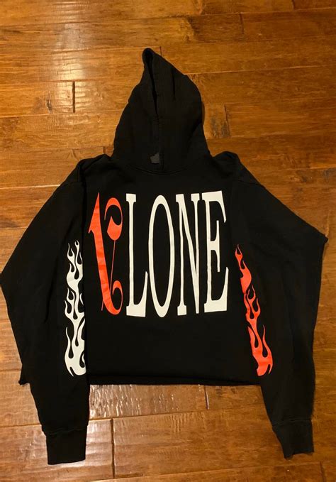 Vlone Vlone X Palm Angels Blackred Hoodie Small Grailed