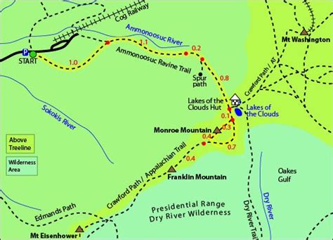 Mount Monroe Map White Mountains Thompson And Meserves Purchase Nh