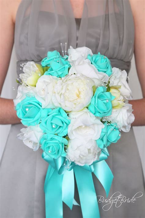 4,815 likes · 3 talking about this. White and Spa Teal wedding flower brides bouquet, tiffany ...