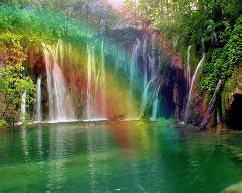Rainbow Waterfall Waterfall Nature Rainbow Sky Trees Waterfall