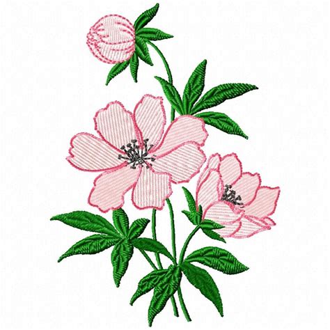 Single Peony Flower Embroidery Design For Machine Embroidery