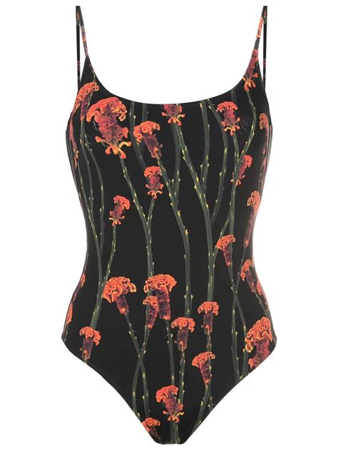 Osklen Floral Print Swimsuit Black Editorialist