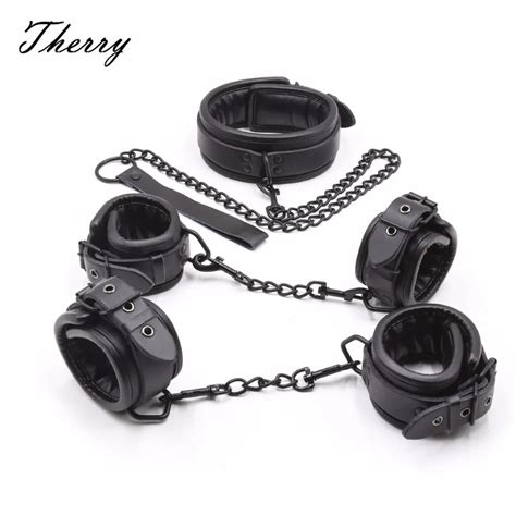 thierry soft genuine leather bondage optional handcuffs collar wrist ankle cuffs for fetish