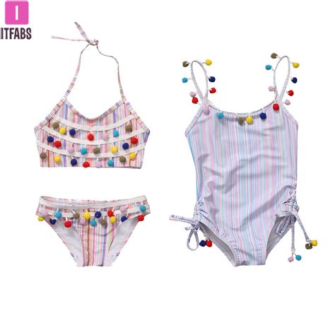 2019 Kids Bikinis Toddler Girls Strip Bikini Set Swimwear Swimsuit
