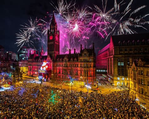 New Years Eve 2018 Fireworks Over Manchester Town Hall Manchester