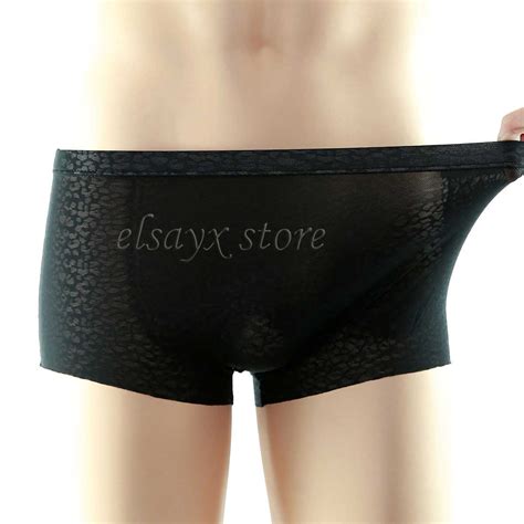 Men Seamless Sheer See Through Underwear Male Jacquard Boxer Brief Ebay
