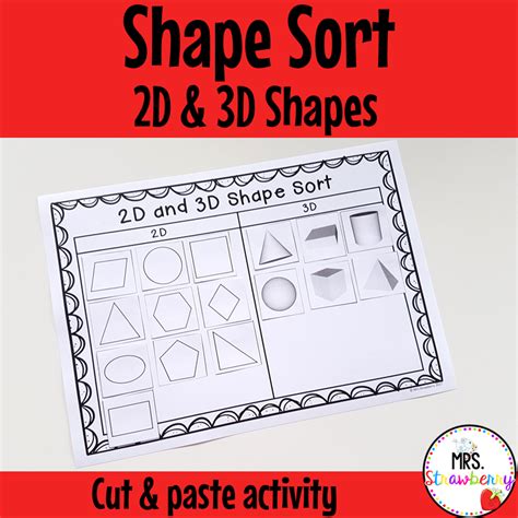 2d And 3d Shape Sort Cut And Paste Mrs Strawberry