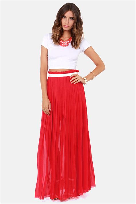 stylish red skirt maxi skirt pleated skirt 49 00