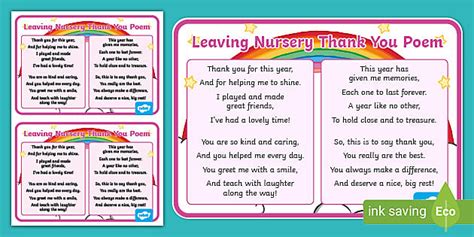 Leaving Nursery Thank You Poem Early Years Resources