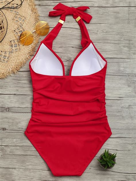 One Piece Ruched Halter Swimsuit Swimsuits One Piece Swimsuits Halter