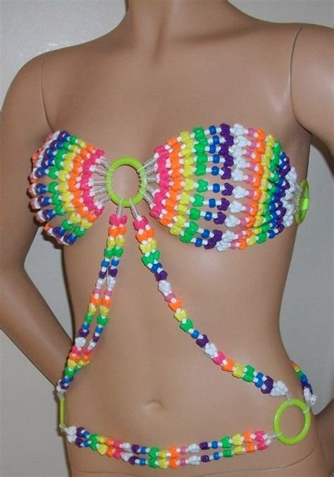 kandi beaded rainbow butterfly bikini top with belt