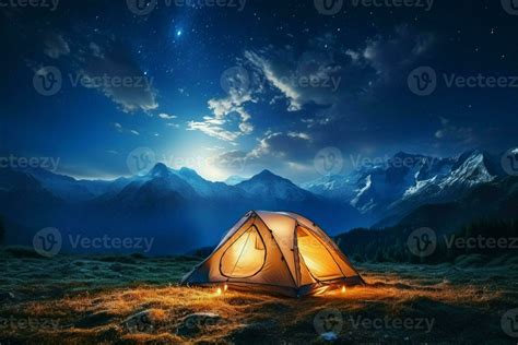 AI generated Mountain stargazing Nature adventure under the starry