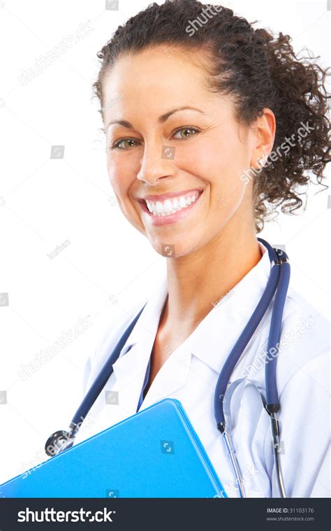Smiling Medical Doctor Stethoscope Isolated Over Stock Photo 31103176