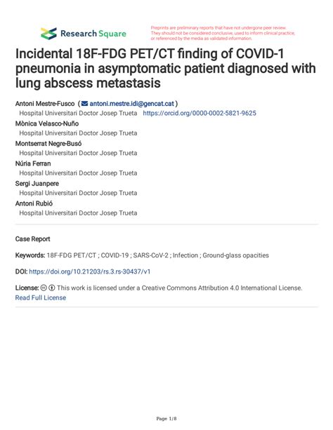 Pdf Incidental 18f Fdg Petct Finding Of Covid 1 Pneumonia In