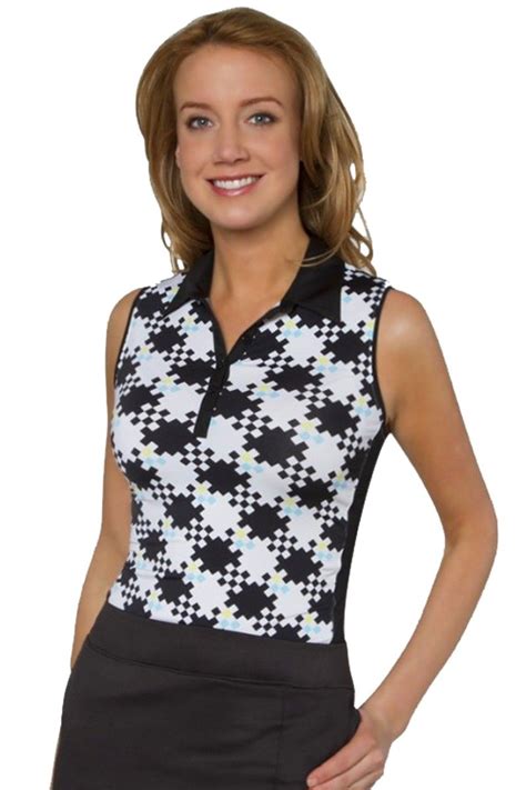 Blue Hills Print Sleeveless Polo L Golf Outfits