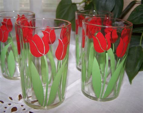 4 Vintage Tulip Juice Glasses Etsy