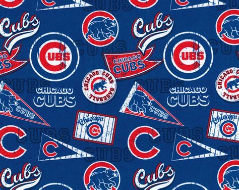 Chicago Cubs Fabric By The Yard Half Yard Mlb Cotton Fabric Etsy