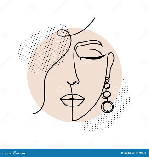 Line Art Women Face With Abstract Shapes Continuous Art Abstract Face