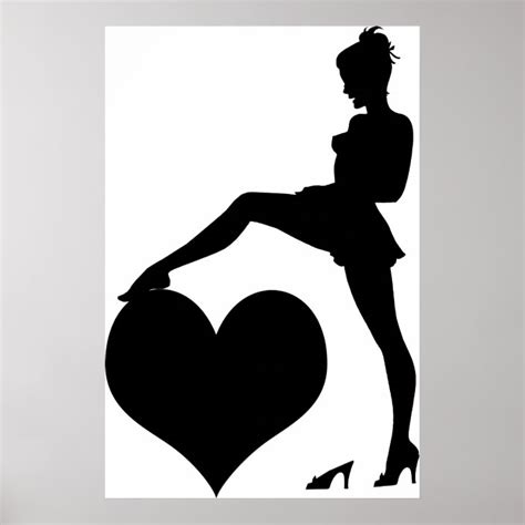 Pinup Girl Stepping On Heart Silhouette Art Poster Zazzle Com