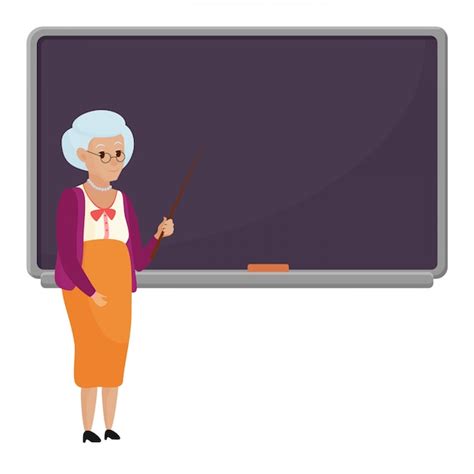 Premium Vector Cartoon Old Female Teacher Standing In Front Of Blank