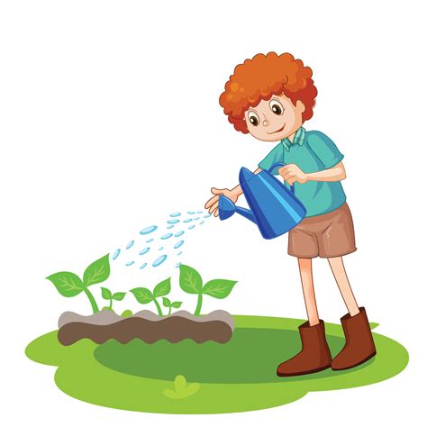 Happy Cute Little Boy Watering Plants Vector Illustration 20240695