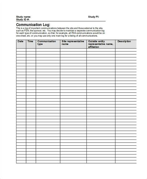 Communication Log Templates 2 Free Printable Word And Excel Formats