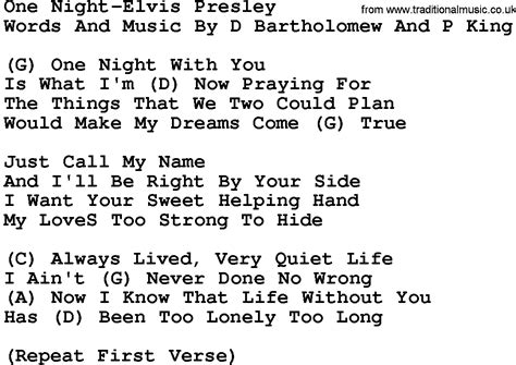 Country Musicone Night Elvis Presley Lyrics And Chords