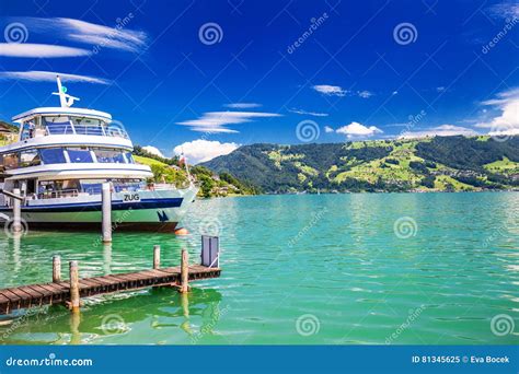 Excursion Ship At Famous Lake Zug On A Sunny Day Switzerland Editorial
