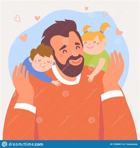 happy father s day dad with his daughter and son in his arms greeting card for the holiday