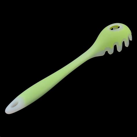 Home Silicone Slotted Spoon Spaghetti Noodle Server Pasta Fork Green