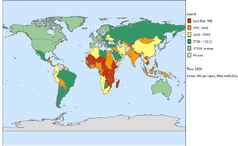 World Income Distribution World Map According To Per Capita Gnp Of