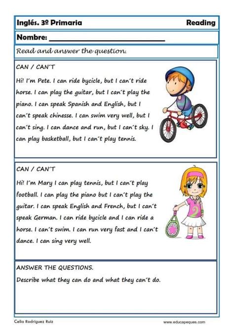 Reading And Writing Fichas De Inglés Para Tercero Primaria Fichas