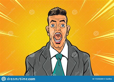 Businessman Screams In Horror Isolated On White Background Pop Art