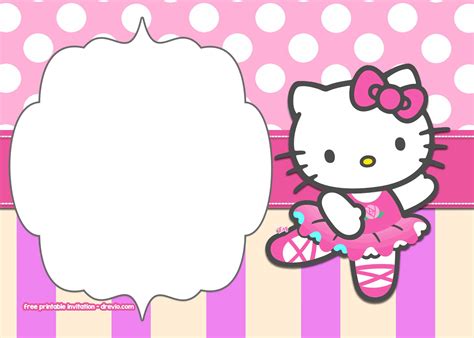 Free Printable Hello Kitty Pink Polka Dot Invitation Templates