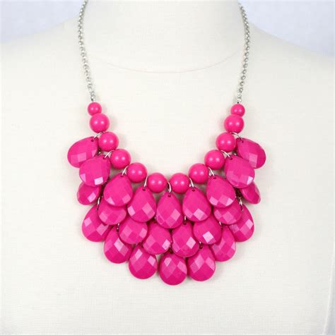 Teardrop Statement Necklace Hot Pink Fuchsia Bib Necklace Free