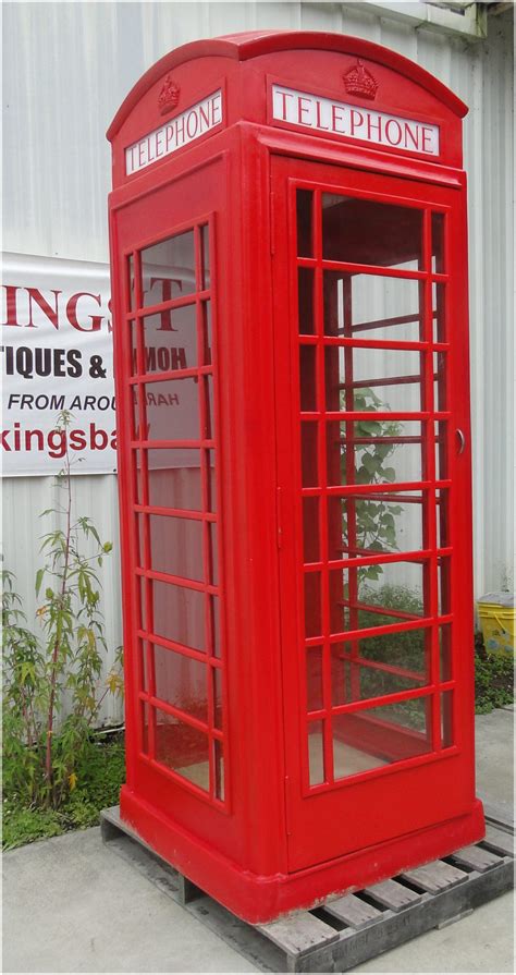 Red British London Cast Aluminum Iron Telephone Phone Booth Replica Old