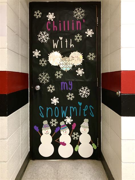 chillin with my snowmies” classroom door design for winter door decorations classroom