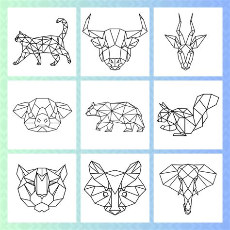 Geometric Animal Coloring Pages Printable Animal Lineart Etsy