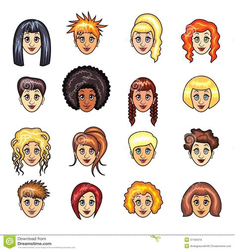 See more ideas about kawaii hairstyles, super cute hairstyles, cute hairstyles. Cartoon Girls Hairstyles Vector Set Royalty Free Stock ...