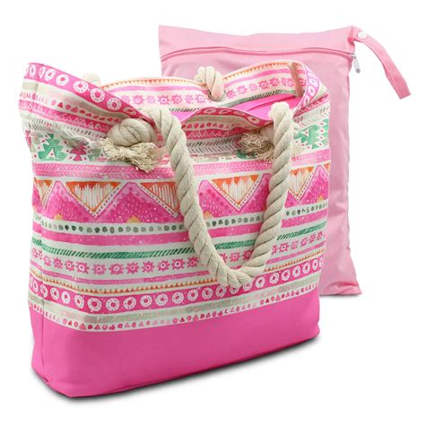 Water Resistant Beach Bag Boho Canvas Beach Tote With Rope Handles