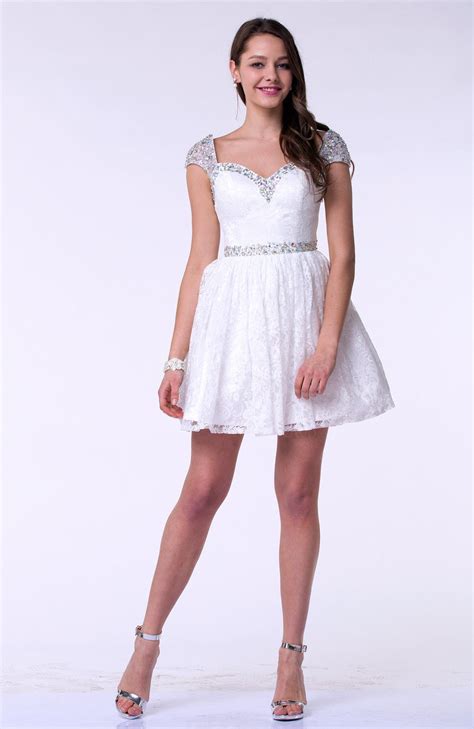 White Modern A Line Short Sleeve Satin Short Plus Size Prom Dresses