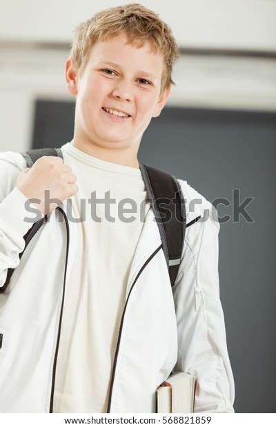 Teenage Boy Outside Classroom Books Backpack Stock Photo 568821859