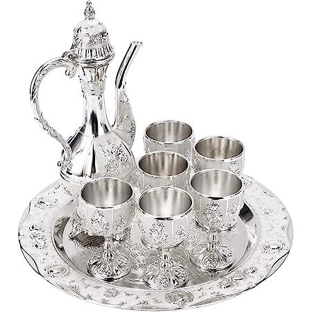 Turkish Tea Set For Decorated Glasses With Brass Holders Tray
