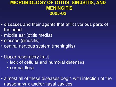 Ppt Microbiology Of Otitis Sinusitis And Meningitis 2005 02