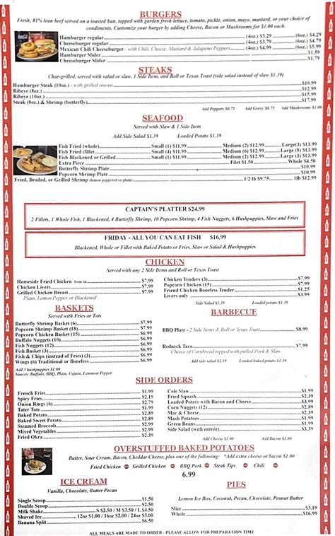 Menu at Homeside Restaurant - Cloverdale Rd., Florence, Cloverdale Rd